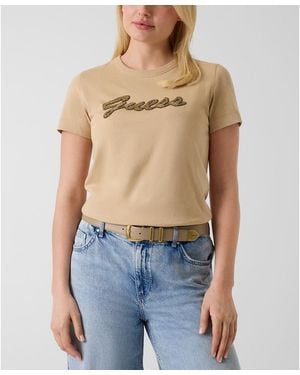 Guess Beads Script Crewneck Cotton T-shirt - Blue