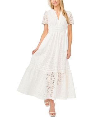 Cece Short-sleeve Elastic Waist Maxi Dress - White