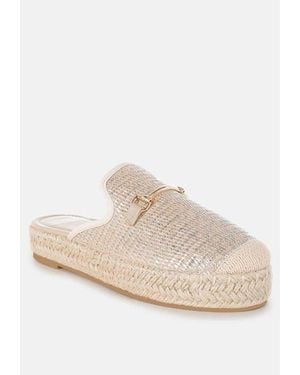 Rag & Co Marama Horsebit Embellished Raffia Mules - White