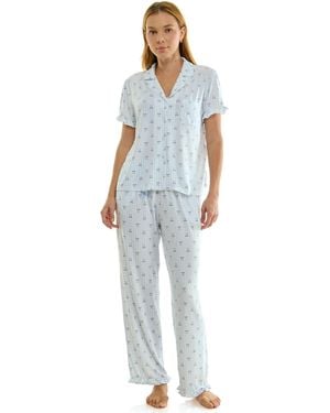 Sincerely Jules Notch Collar Top & Pants - Blue