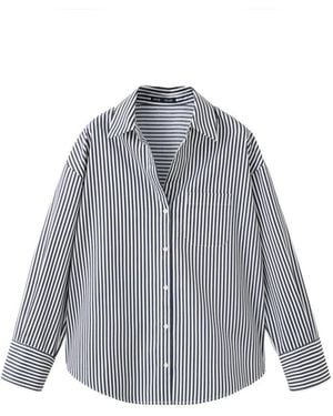 Mango Striped Long-sleeve Button-down Shirt - Gray