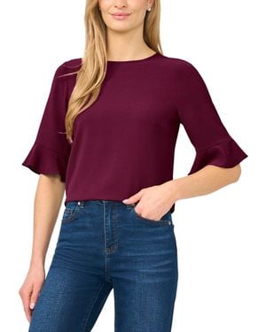 Cece Ruffled-cuff 3/4-sleeve Crew Neck Top - Purple