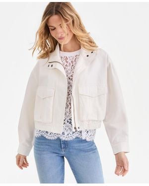 INC International Concepts Denim Bomber Jacket - White