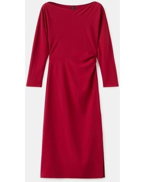 Mango Boat-neck Ruched Dress - Red