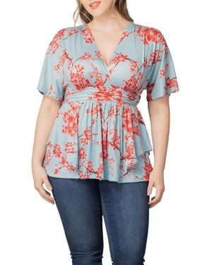 Kiyonna Plus Size Encore Short Sleeve Printed Top - Blue