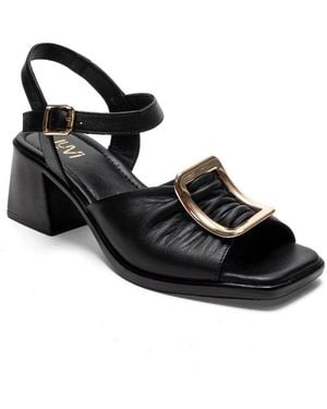 Forever & Always Shoes Asha Leather Block Heel Sandal - Black