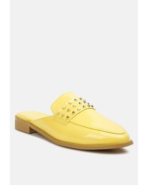 Rag & Co Yashta Patent Studded Flat Mules - Yellow