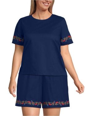 Lands' End Plus Size Poplin Eyelet Shirt - Blue