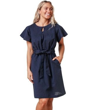 Hope & Henry Bell Sleeve Linen Keyhole Dress - Blue