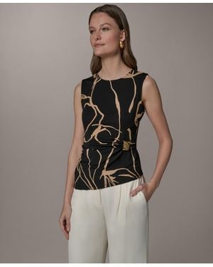 Donna Karan Crewneck Asymmetrical Hem Top - Brown