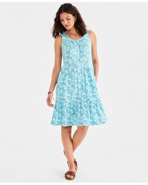 Style & Co. Printed Sleeveless Tiered Dress - Blue
