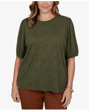 Ruby Rd. Plus Size Rosette Floral Side-slit T-shirt - Green