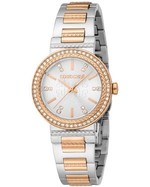 Roberto Cavalli Glam Quartz Two Tone Stainless Steel Bracelet Watch - White