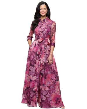 Alex Evenings Printed Organza Ballgown - Purple