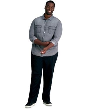 Haggar Big & Tall Premium No Iron Khaki Classic Fit Flat Front Hidden Expandable Waistband Pants - Black