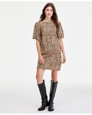 On 34th Sketchy Leopard-print Puff-sleeve Mini Dress - Natural