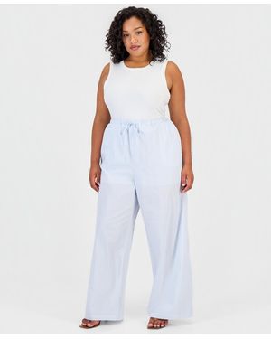 And Now This Trendy Plus Size Cotton Gingham Pull-on Pants - White