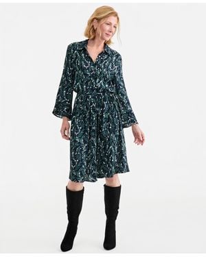 Style & Co. Printed Midi Shirt Dress - Blue