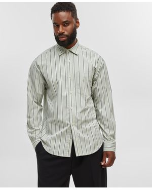 Mode Of One Relaxed-fit Yarn-dye Stripe Shirt - Gray