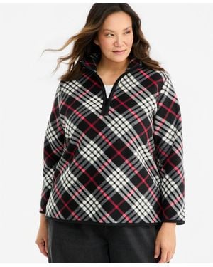 Style & Co. Plus Size Plaid Polar Fleece Quarter Zip Sweatshirt - Black