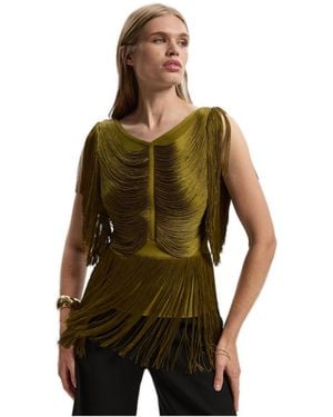 Karen Millen Draped Fringe Knitted Top - Green