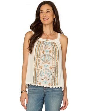 Democracy Petite Square Neck Embroidered Front Tank Top - Multicolor