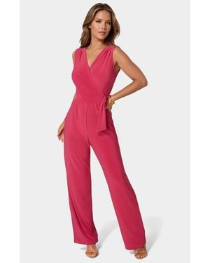 Bebe Jersey Wrap Tie Jumpsuit - Red