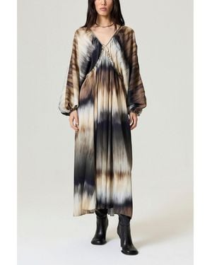 Nocturne Tie-back Batik Print Maxi Dress - Gray