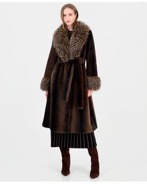 Tahari Speckled Jones Faux Fur Wrap Coat - Black