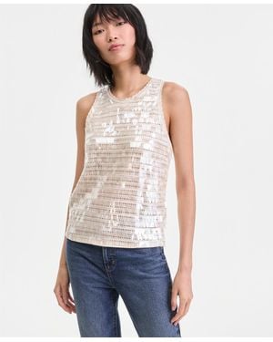INC International Concepts Sequin Crochet Cotton Tank Top - Gray