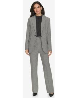 Calvin Klein One Button Houndstooth Blazer Straight Leg Pants - Gray