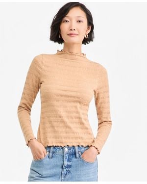 On 34th Long-sleeve Funnel Neck Puckered-rib Top - Blue
