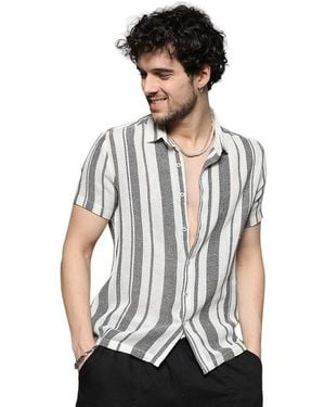 Campus Sutra & Gray Unbalanced Striped Woven Shirt - White
