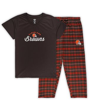 Concepts Sport Cleveland S Plus Size Badge T-shirt Flannel Pants Sleep Set - Black