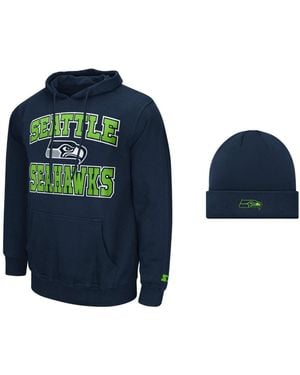 Starter Seattle Seahawks Fleece-lined Classic-fit Hoodie And Cuffed Knit Hat - Blue