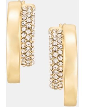 DKNY Metal-tone Crystal Pave Double Hoop Earrings - Metallic