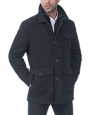 BGSD Men Calvin Wool Blend Car Coat With Removable Bib - Blue