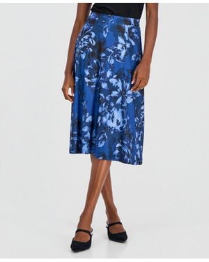 Kasper Printed Pull-on A-line Midi Skirt - Blue