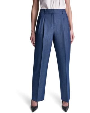 DKNY Petite Dressy Straight Fit Denim Pants - Blue