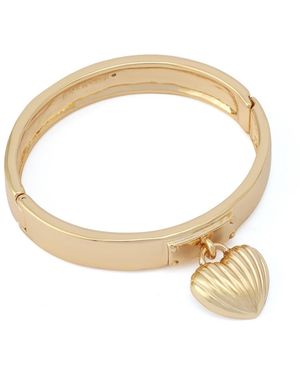 Steve Madden Fluted Heart Charm Bangle Bracelet - Metallic