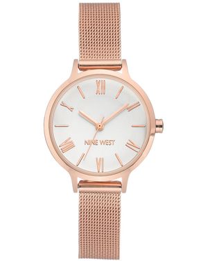 Nine West Quartz Stainless Steel Mesh Band Watch - White
