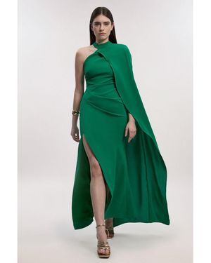 Karen Millen One Shoulder Cape Sleeve Maxi Dress - Green