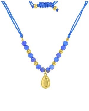 Roxy Waterproof Yellow Pineapple Pattern Labradorite Adjustable Necklace - Blue