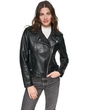 Andrew Marc Lecroy Fitted Moto Leather Jacket - Black