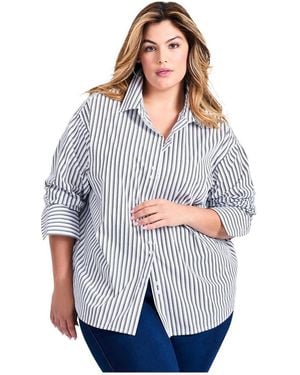 Avenue Plus Size Breanna Classic Poplin Shirt - Blue