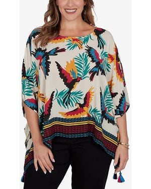 Ruby Rd. Plus Size Paradise Birds Printed Crepe T-shirt - Gray