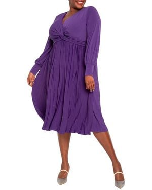 Eloquii Plus Size Knot Front Pleated Skirt Dress - Purple