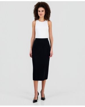 Anne Klein Merino Wool Ribbed Knit Faux-wrap Midi Skirt - Black