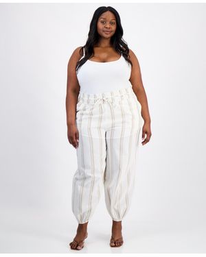 And Now This Trendy Plus Size Striped jogger Pants - White