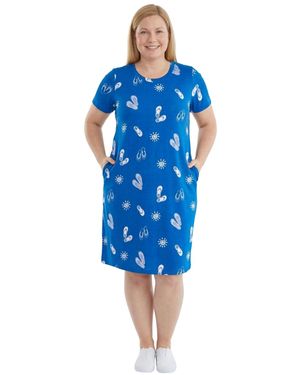 Woman Within Plus Size Perfect Short-sleeve Crewneck Tee Dress - Blue